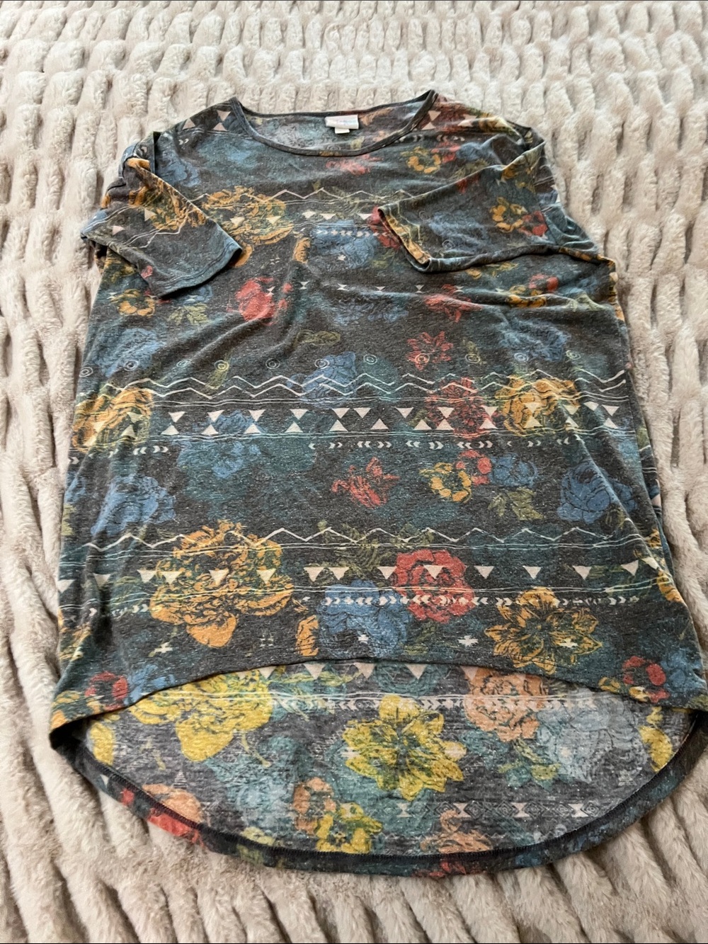 LuLaRoe Floral Print Short Sleeve Tunic - Multi Blue Green Yellow